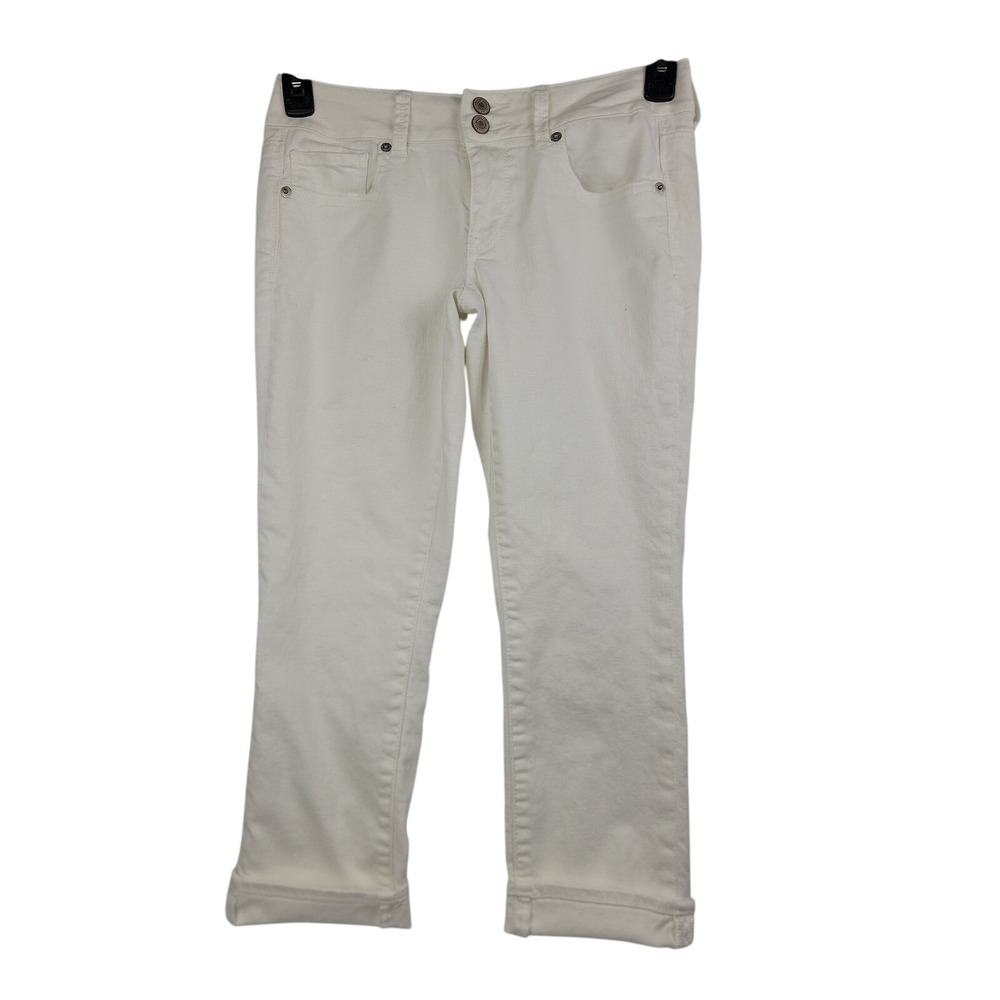 American Eagle Artist Crop Jeans Womens 4 White Stretch Low Rise Double Button